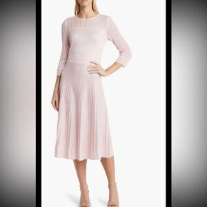 MISOOK Dress Pink Blush Pleated Classic Knit Midi Rose Pedal Elegant Medium